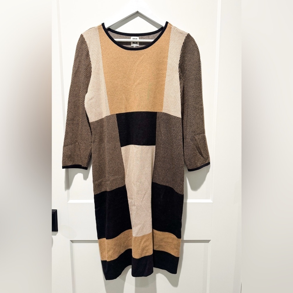 Anne Klein Brand Black & Tan Jessie Colorblock Sweater Dress size L - Picture 3 of 4